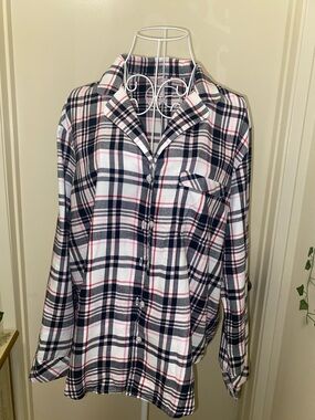 Victoria's Secret Navy White and Pink Plaid Cotton Sleep Shirt